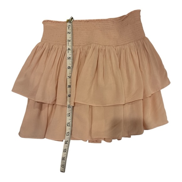 RAMY BROOK Sibyl Skirt Blush Sz S Smocked Ruffle Tiered Mini Skirt Preppy - Picture 7 of 11
